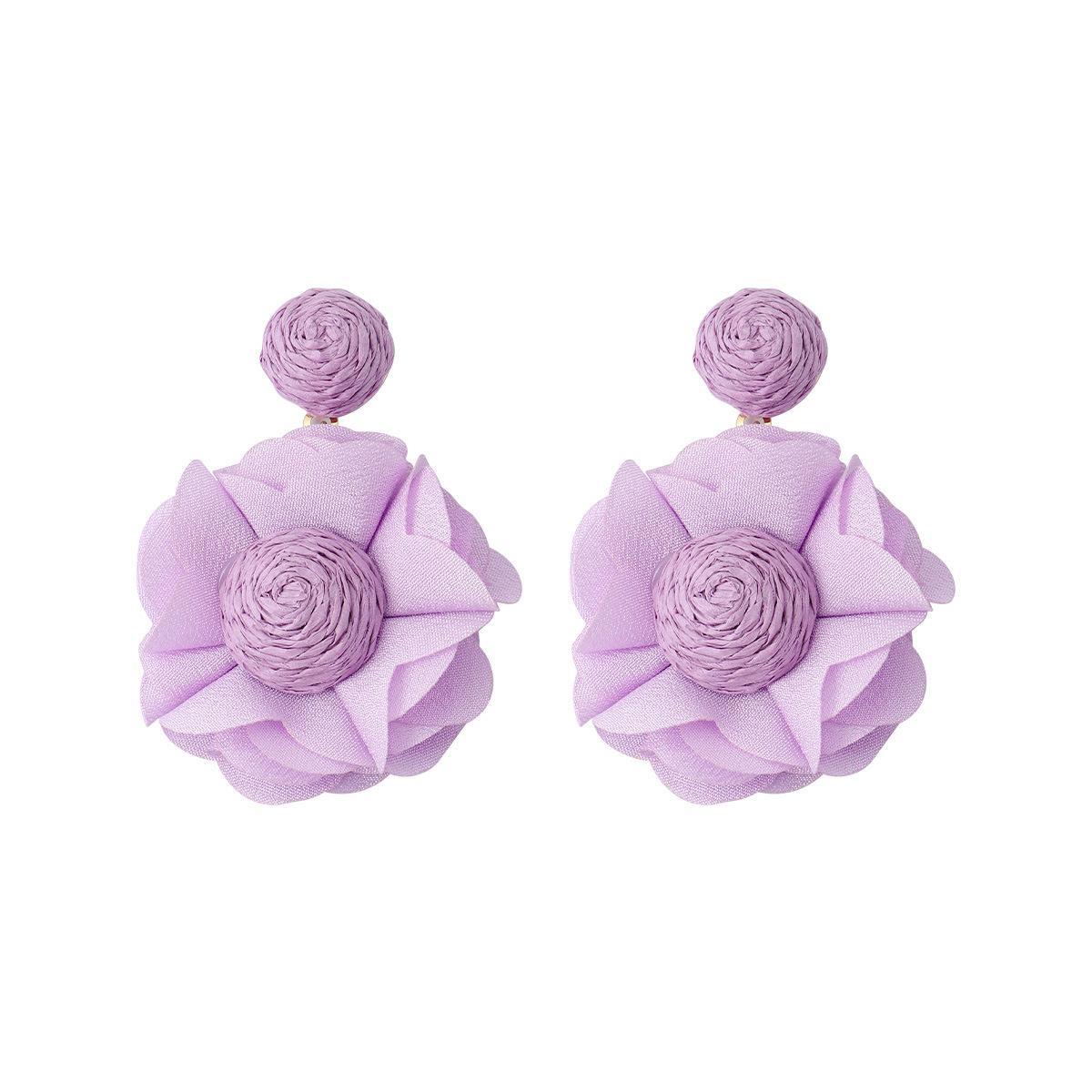 Wholesale Bohemian Raffia Braided Flower Earrings